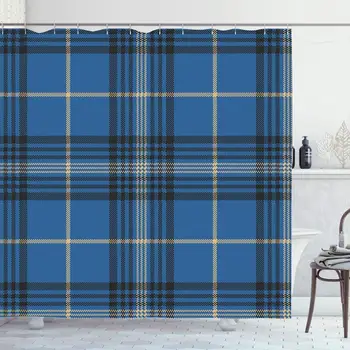 

Shower Curtain for Bathroom 72x72 Argyle Blue Flat Check Plaid Tartan Abstract British Celtic Checkered Christmas Diagonal