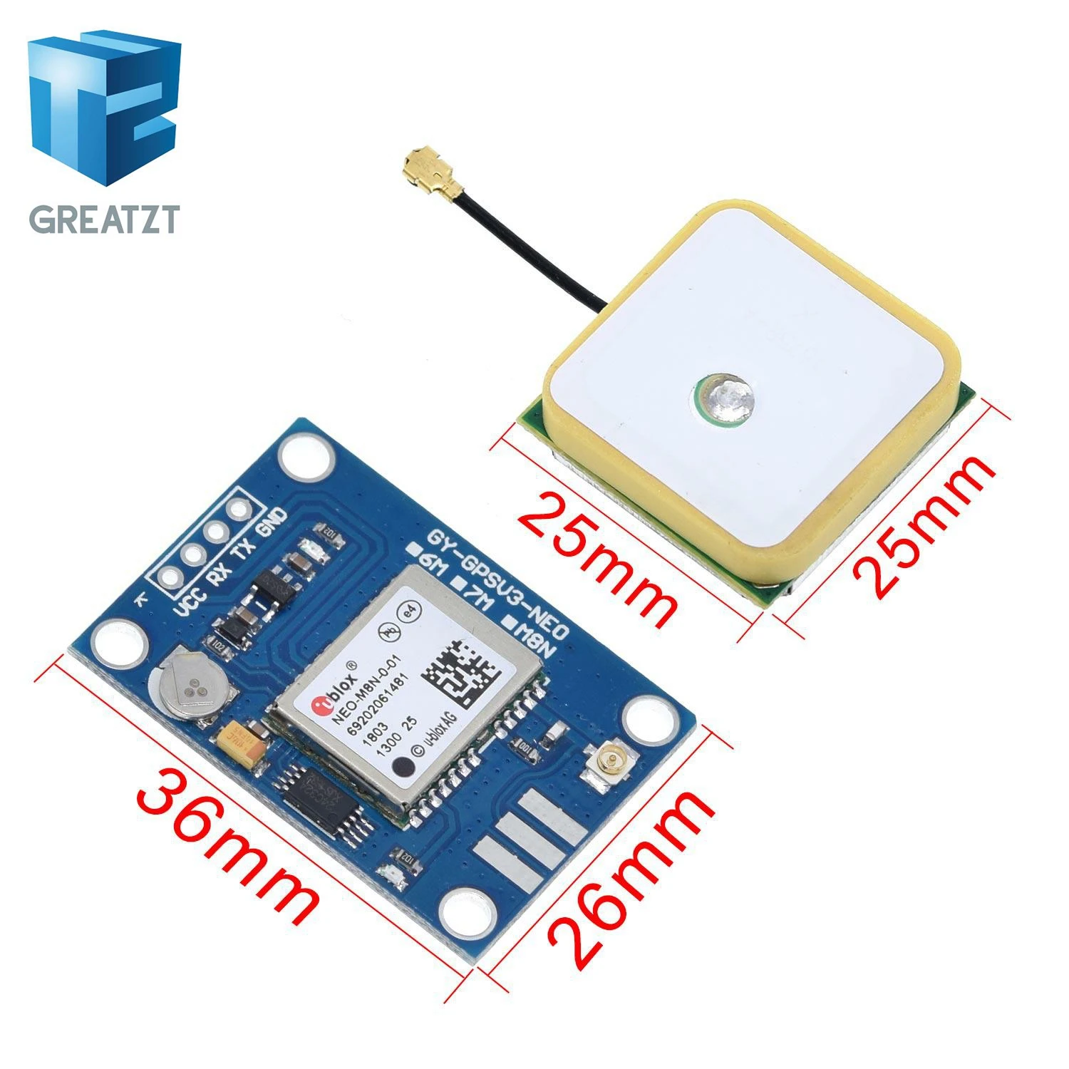 

GREATZT GY-GPSV3 NEO-M8N GPS Module for APM MWC Flight Controller PX4 Pixhawk V2.4.5 APM2.56 APM 1.65 -3.6V