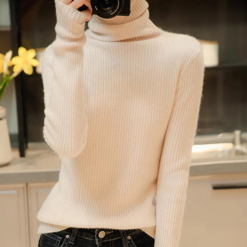 

Women Jumpers Winter 2021 New Soft Warm Sweaters 100% Merino Wool Knitted Pullovers Ladies 6Colors Long Sleeve Knitwears