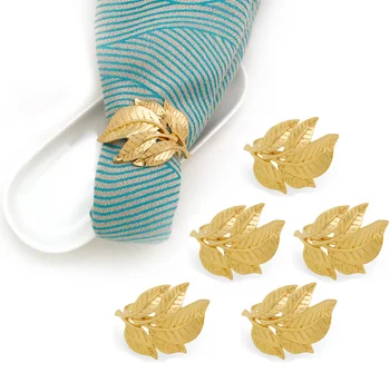 

12PCS Exquisite Alloy Napkin Ring Christmas Wedding Party Ornaments Golden Leaf Napkin Buckle Dinner Home Hotel Table DecorLF945