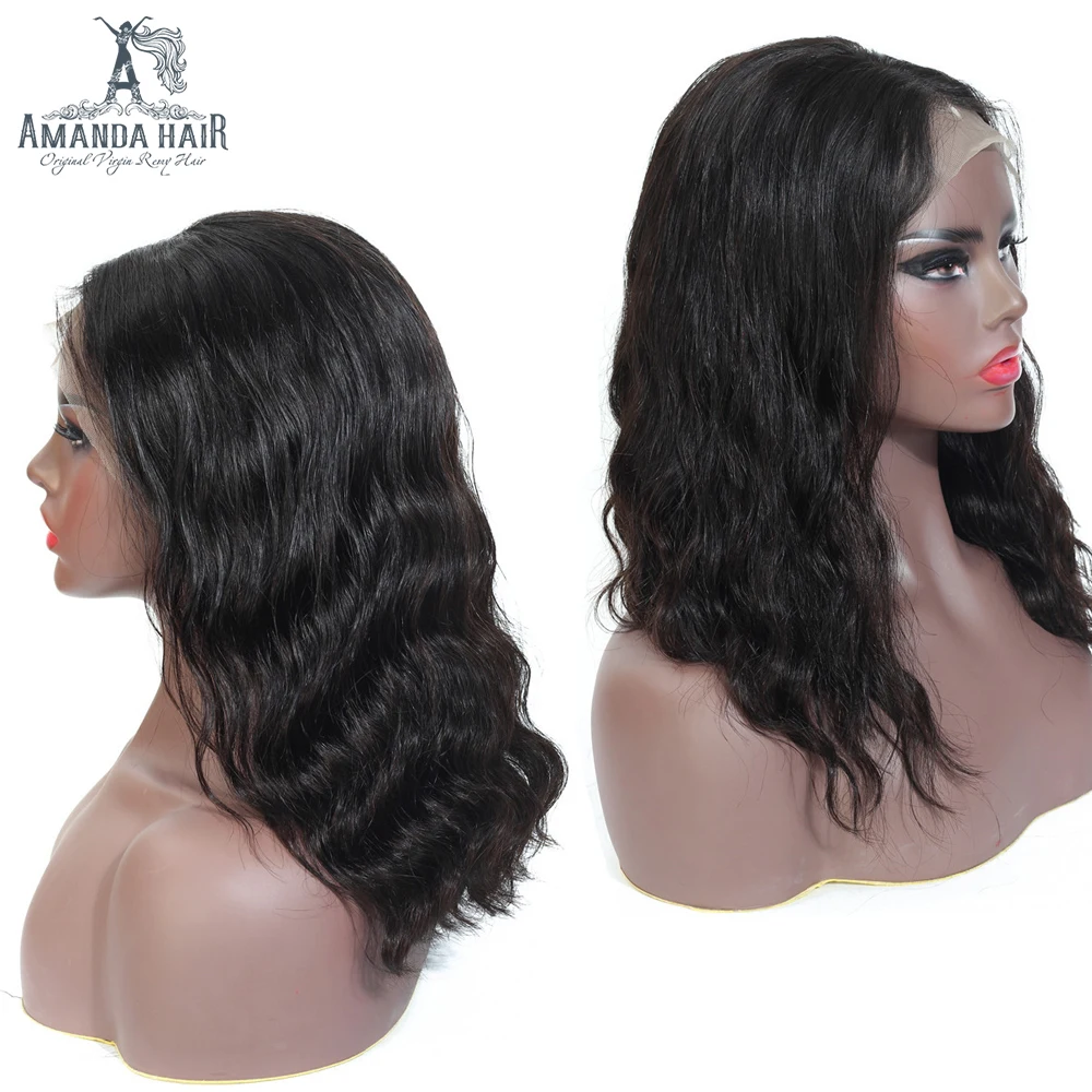 

Amanda Remy 13x4 Lace Front Bob Wig Peruvian Natural Wave Hair Middle Part Natural Color 150% Density 8-16 Inch Human Hair Wigs