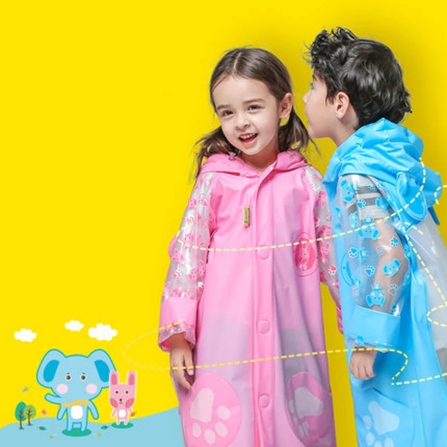 Kids Students Cartoon Jacket Poncho School Bag Cover Rainwear Slicker 