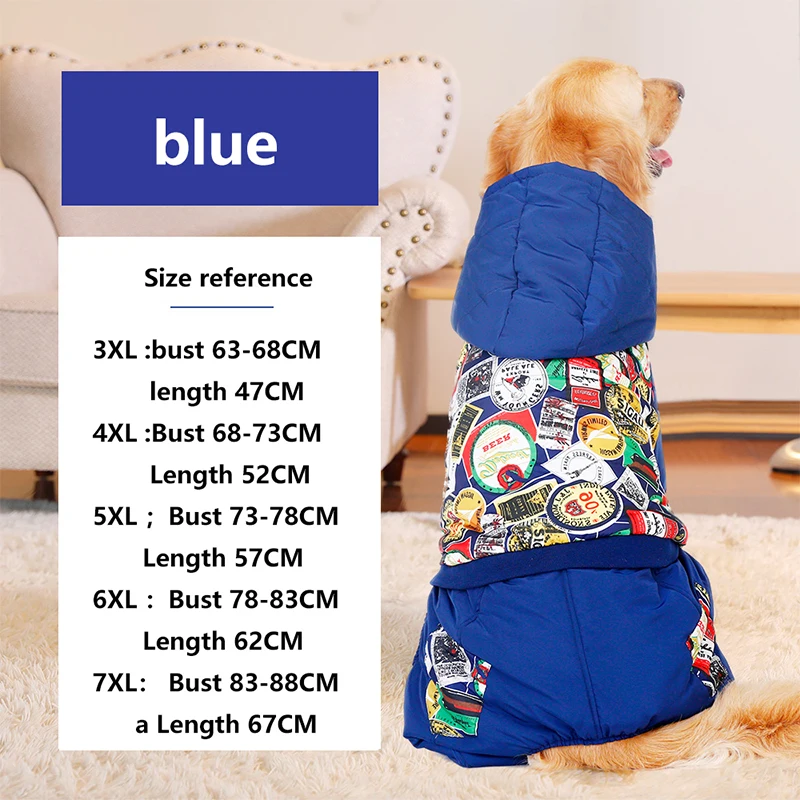 Синий Dog clothes autumn and winter Samoyed winter four feet winter Labrador medium-sized large dog Golden Retriever winter thickening - Цвет: Синий