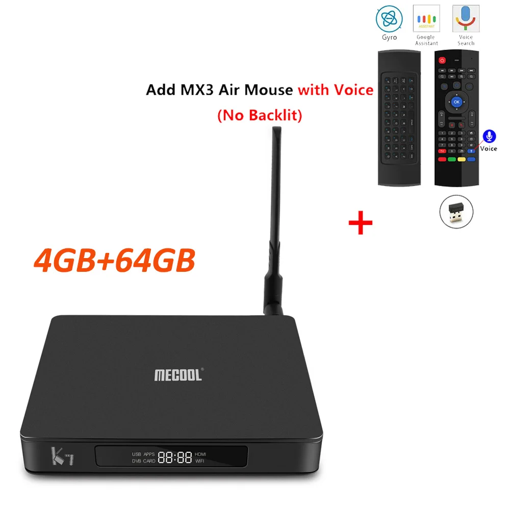 MECOOL K7 Smart Tv Box Android 9,0 Amlogic S905x2 2,4G 5G wifi LAN 10/100M Bluetooth 4,1 4GB 64GB DVB S2/S DVB T2/T DVB C Tv Box - Цвет: 4GB 64GB add mx3 mic