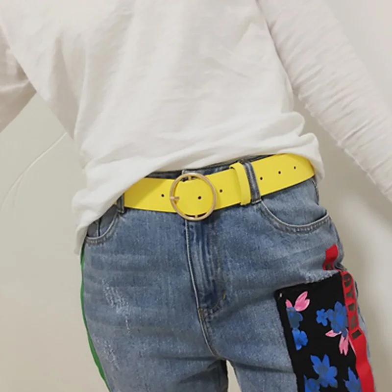 Бла Дамские туфли из pu искусственной кожи Ремни металлическая круглая пряжка поясной ремень модные джинсы Повседневное пояса Харадзюку для студентов женские Z30