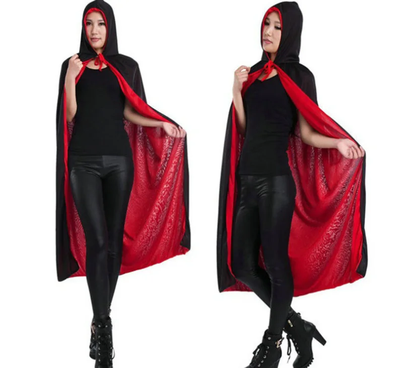 140cm Robe Cape Halloween Devil Death Vampire Pirate Costume Adult Long Red Black Hood Cloak Outfit Scary For Women Men