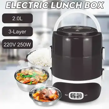 

Portable 2.0L 3-Layers Lunch Box Mini Electric Rice Cooker Steamer Meal Thermal Heating Automatic Food Container Warmer Cooking