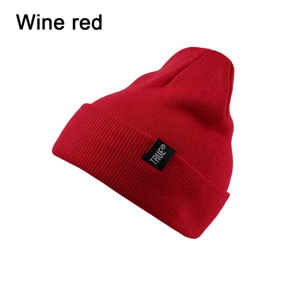 wine red Модные классические зимние теплые вязаные головные уборы для мужчин и женщин, мягкая громоздкая шапочка унисекс, зимняя Лыжная мешковатая шапка с черепом, Кепка с манжетами, шапочка - Цвет: wine red