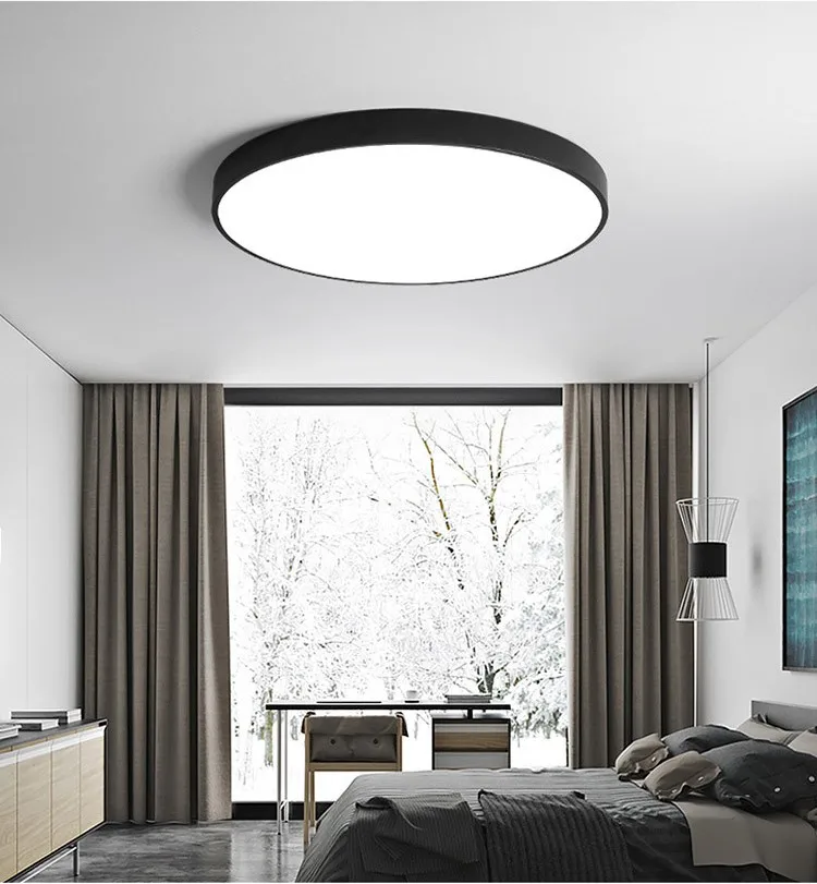  Lámparas LED ultrafinas redondas de 2.0 in, montaje en  superficie, modernas luces LED de techo compatibles con dormitorio, sala de  estar, sala de estudio, lámpara de techo de madera (color:  Blackcoolwhitenorc