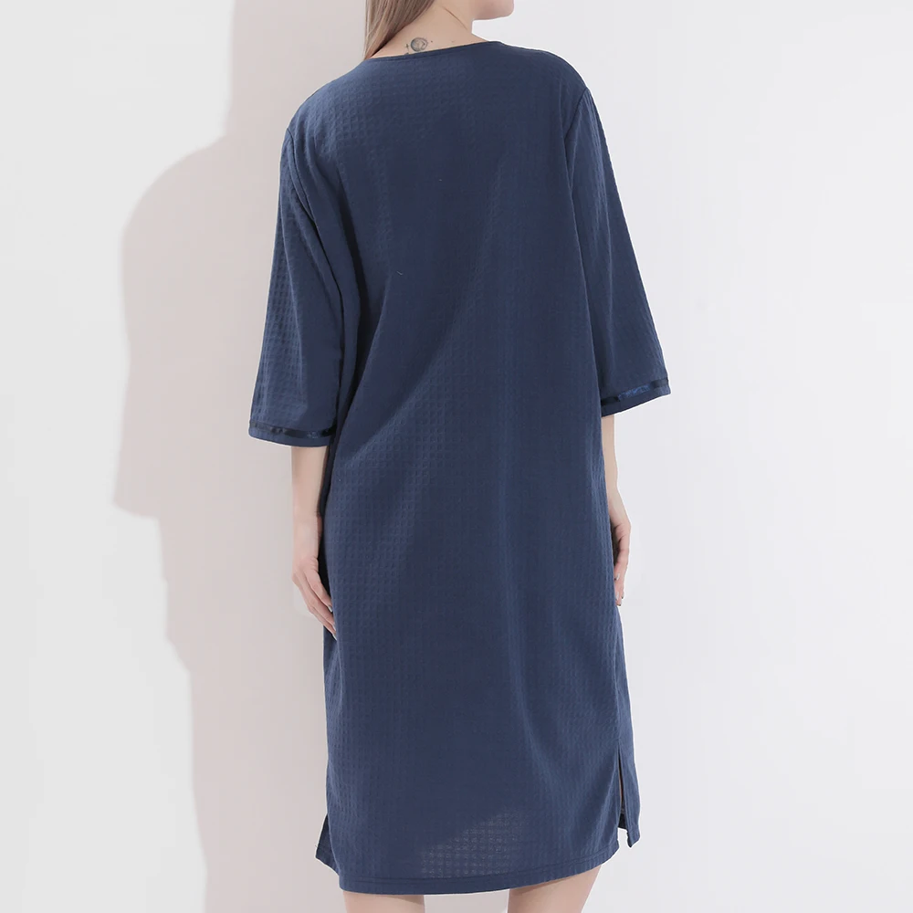 Women Sleepwear Pajamas Bathrobe Nightgown Zipper Pocket Loose Thin Robe Gown 3XL