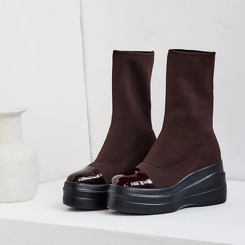 

Brand Women Mid-calf Boots Round Toe Casual Autumn Winter Warm Top Quality Shoes Woman Basic Motorcycle Boots