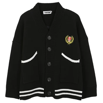 

Mens Knitted Loose Cardigan Sweaters 2020 Winter High Street Retro HipHop Unisex Vintage Couple Oversize Sweater Coats Tops