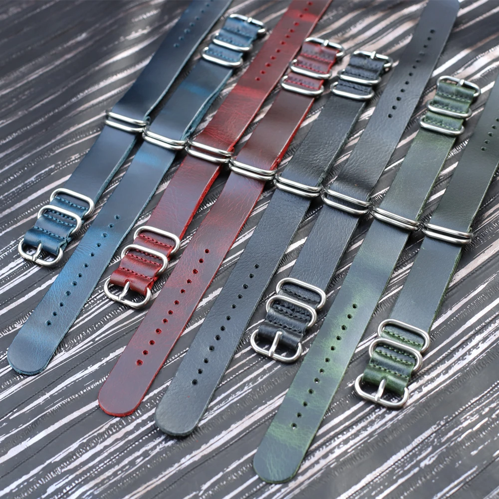 Onthelevle 2021 New Leather Long Strap 18mm 20mm 22mm Black Bule Green Strap Handmade Comfortable Watchband #C