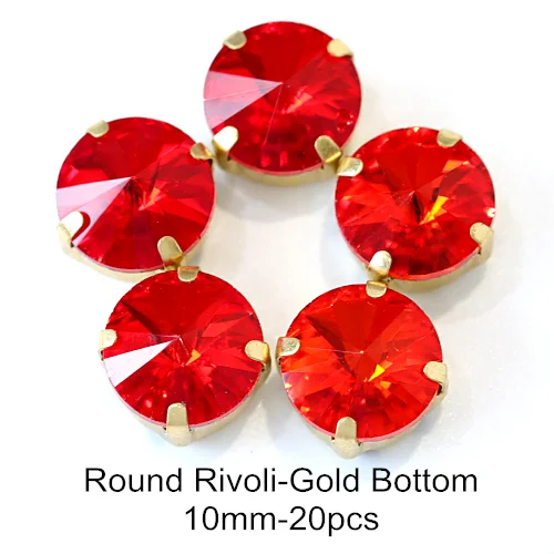10mm-----20pcs Продать по потери! Высокое качество, стразы смешанной формы из красного стекла, пришивные стразы с золотыми когтями, пришивные стразы для сумок Y3512 - Цвет: 10mm-----20pcs