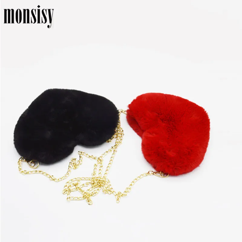 Monsisy/зимняя женская сумка с искусственным мехом и сердечком; коллекция года; женская сумка на плечо; Kawaii; большая сумка-мессенджер для девочек; сумка через плечо; Bolso