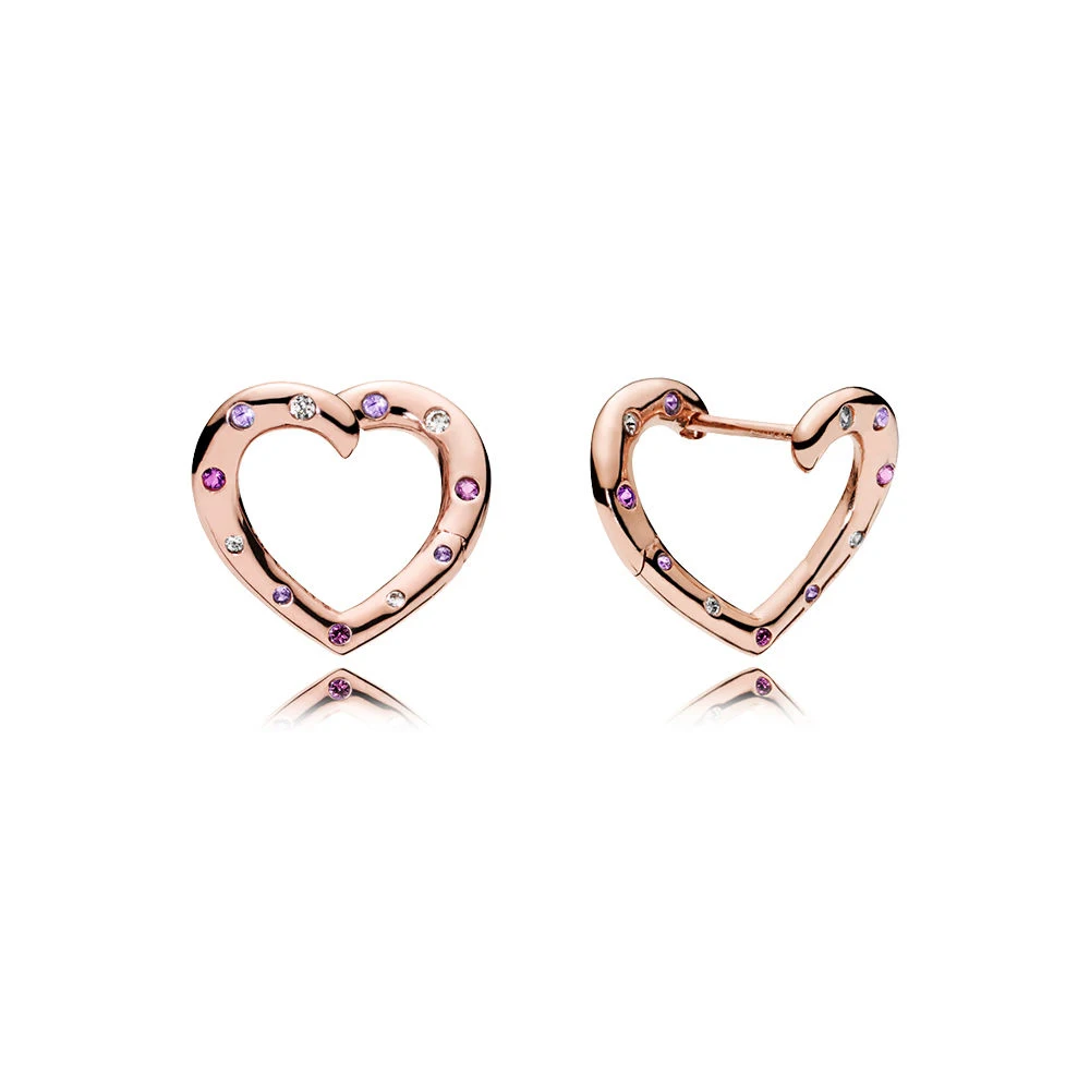 Bright Hearts Hoop Earrings, PANDORA Rose<ALIMT >&trade;</ALIMT>, Royal Purple & Lilac Crystals & Clear CZ