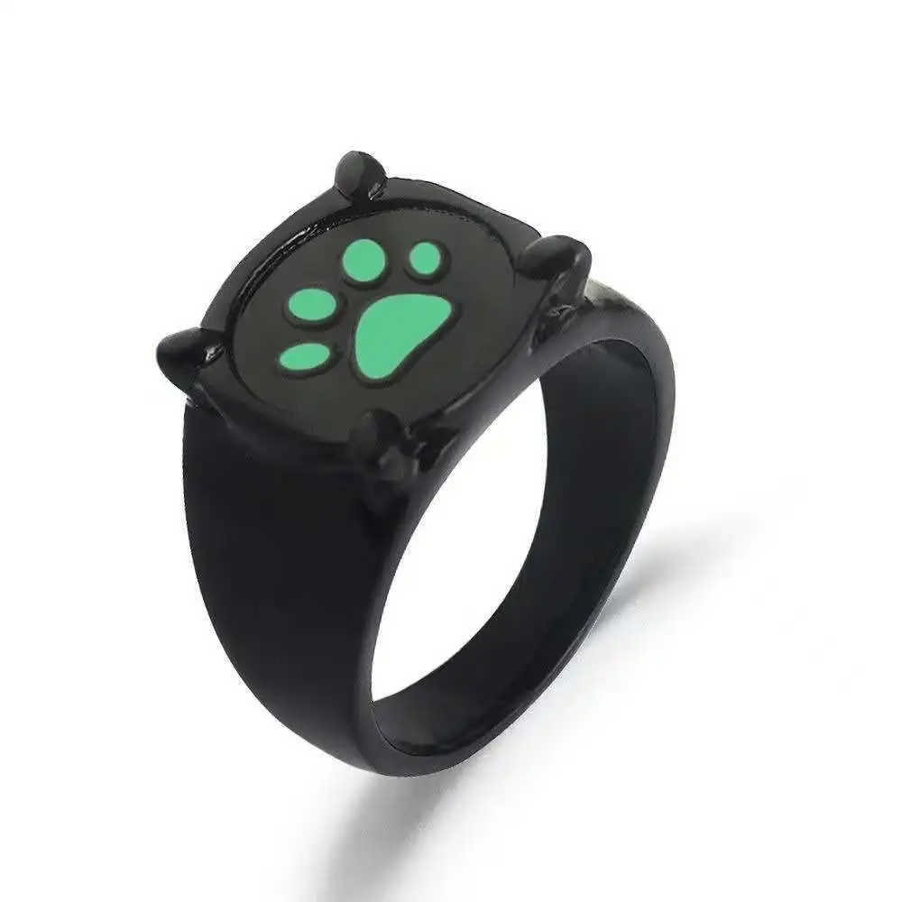 Милая Божья коровка Кот мультфильм Черный Зеленый Pawprint Ring модные черные кольца
