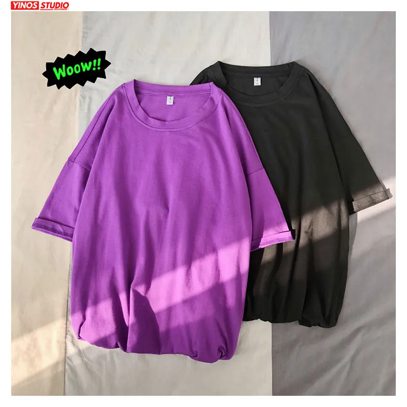 

Dropshipping Solid Oversizes Tee 2020 Short Sleeve O-Neck Tops Spring Hip-Hop Harajuku T-shirt 10 Colors