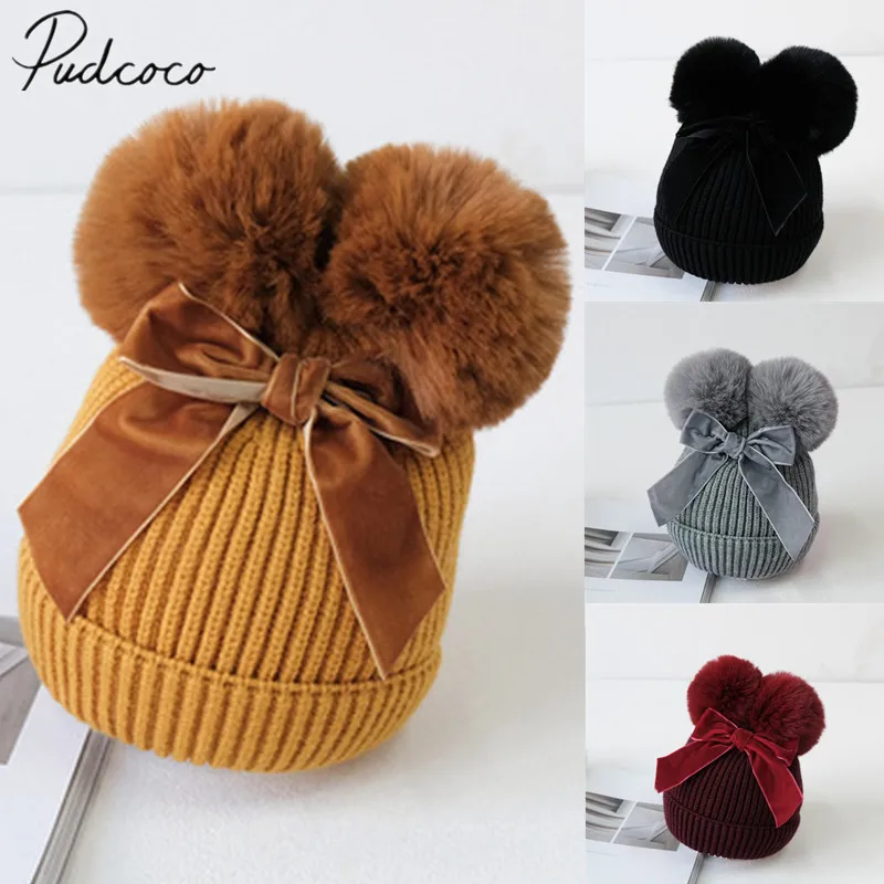 

Winter Baby Stuff Double Pompom Hat Knitted Kids Baby Girl Hat Warm Thicker Children Infant Beanie Cap Bonnet Casquette Enfant