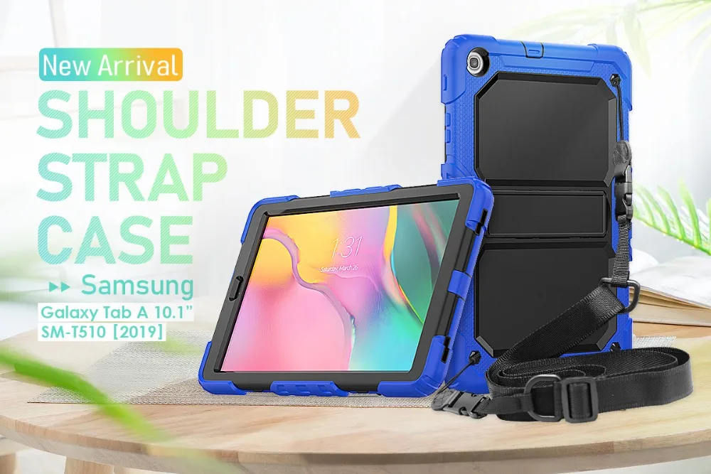 Чехол для планшета для Samsung Galaxy Tab A 10,1 SM-T510 SM-T515 T510 T515 противоударный Heavy Duty с подставкой Повесьте обложка+ ручка+ защитная пленка на экран