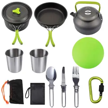 

1set Outdoor Camping Cookware Tableware Picnic Cooking Frying Pot Kettle Spoon Table Knife Fork Lock Water Cup Cutting Board Kit