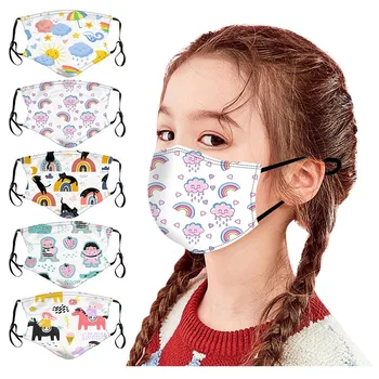 

5PCS Children Cartoon Printed Washable Reusable Mouth Cover Outdoor Breathable Face Mask Children Outdoor Cotton Protection