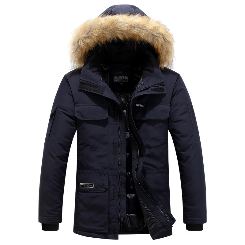 Navy High Quality Winter Jacket Men Thick Warm Fur Collar Windbreaker Mens Parkas Multi-pocket Outwear Mens Coats Plus Size M-6XL - Цвет: Navy