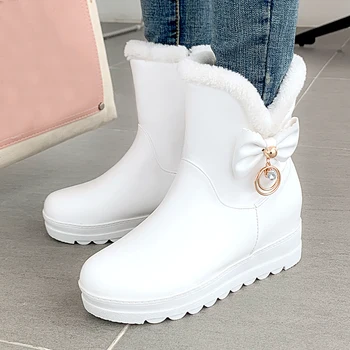 

SARAIRIS SALE Plus Size 30-42 Waterproof Warm Boots Women Shoes Sweet Bowtie Platform Black Shoes Woman Snow Boots