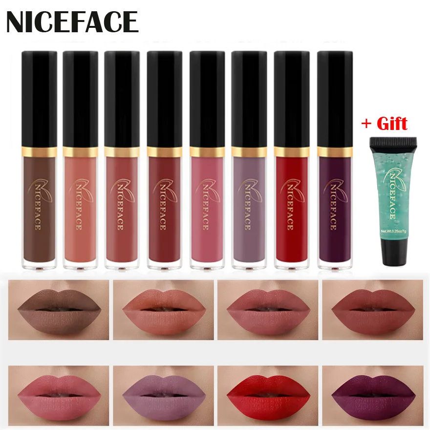 

Matte Nude Lipstick Set 8 Colors Waterproof Long Lasting Lipgloss Non-Stick Cup Liquid Lipstick Set Lip Kit With Makeup Remover