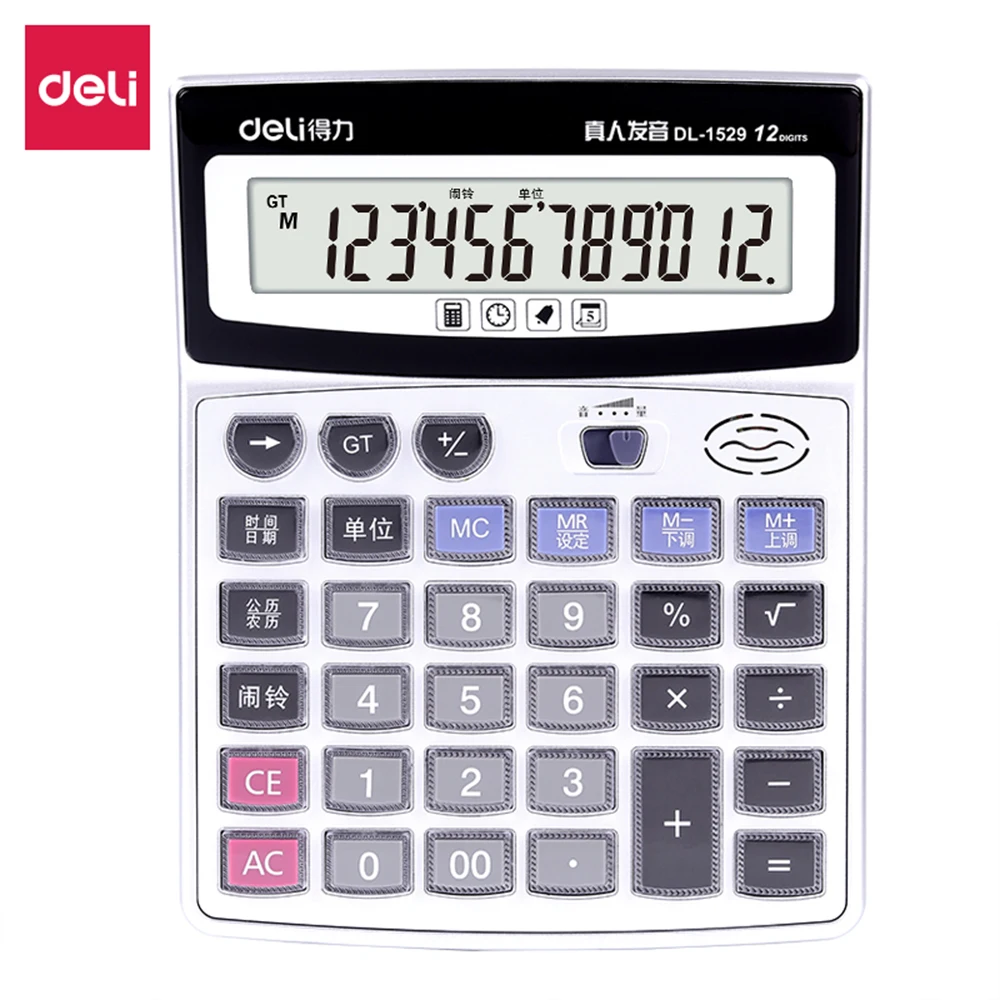 

Deli Home office voice calculator 12 Digit Electronic Calculatory Can display calendar Music clock Multifunction calculator