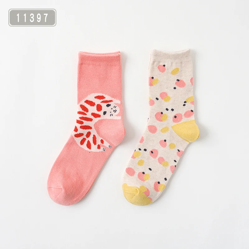 Eur36-42, Caramella, женские носки для хлопка, Осень-зима, милые Мультяшные животные, забавные носки, женские модные носки, Прямая - Цвет: 11397  ( 2pairs )