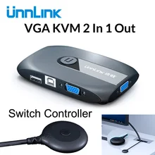 Unnlink 2X1 VGA KVM Switch Box Selector with Extender 2 Ports USB 2.0 Sharing monitor mouse keyboard for 2 Computer Laptops PCs