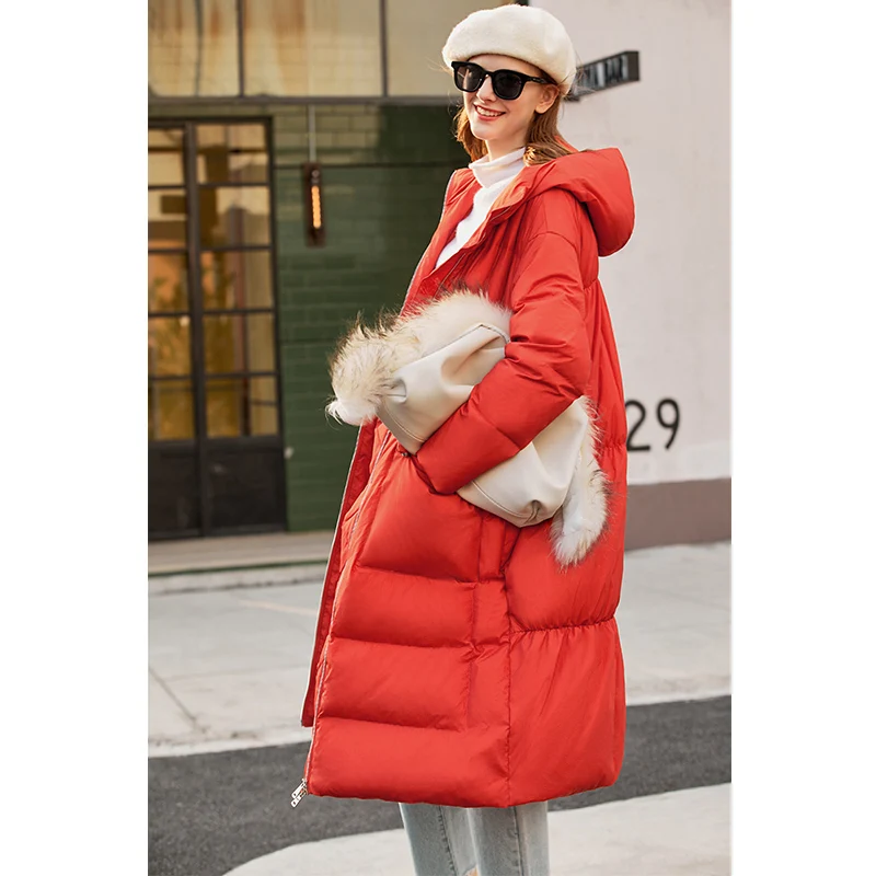 Amii, корейско-длинные, корейско-длинные, Сапоги выше колена, без шнуровки, на тонком, пуховая куртка, Женская зима стиль, записная книжка С ПЕРЕПЛЕТОМ с крышкой, сохраняющие максимальное количество тепла брендовый костюм - Цвет: Grapefruit red
