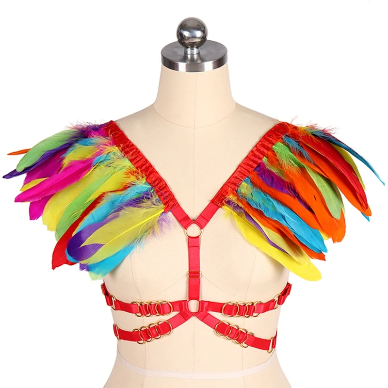 Для женщин перьевые эполеты жгут клетка бюстгальтер нижнее белье Косплэй