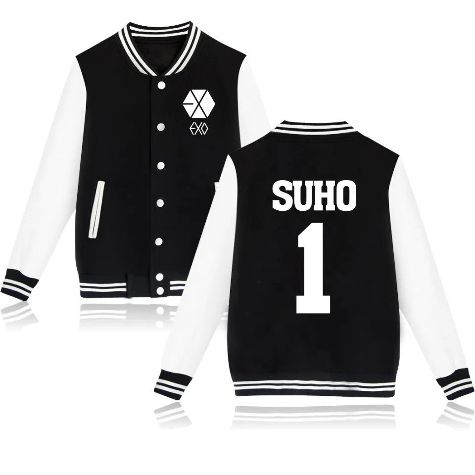 Exo толстовки Sehun Beakhyun Xiumin Exo Lay Kai Button на молнии карман длинное пальто уличная Exo бейсбольная куртка одежда Exo - Цвет: Top 2