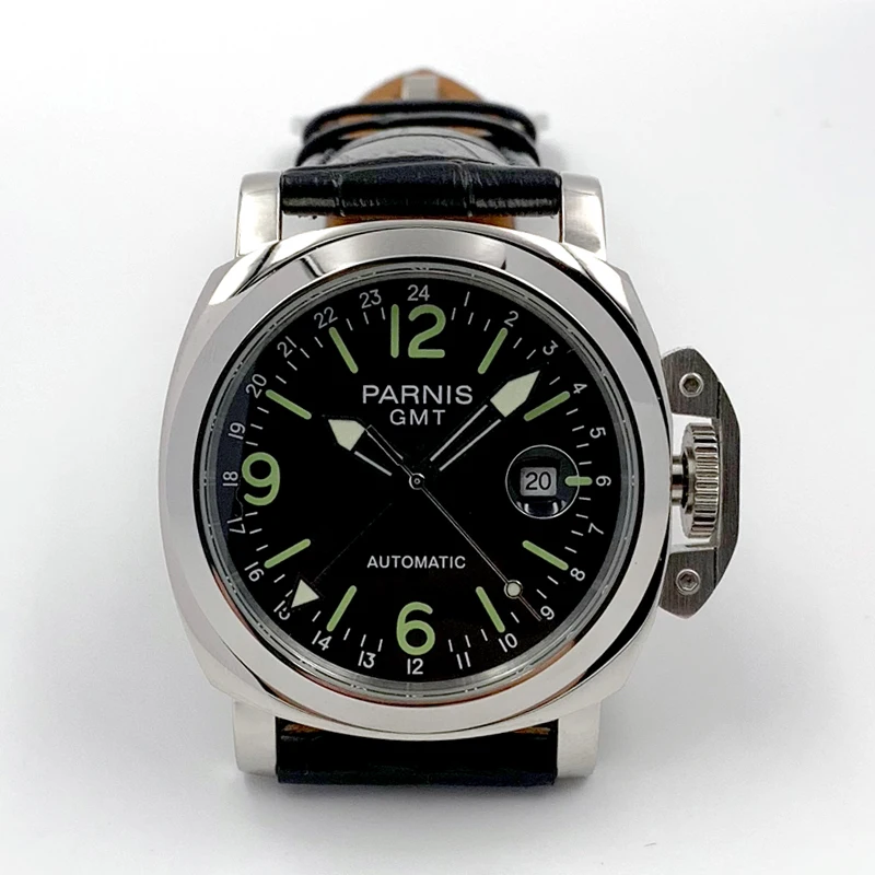 

44mm Automatic Mechanical Watch Men Business Leather Strap Power Reserve Luminous Military Waterproof Wristwatch Men