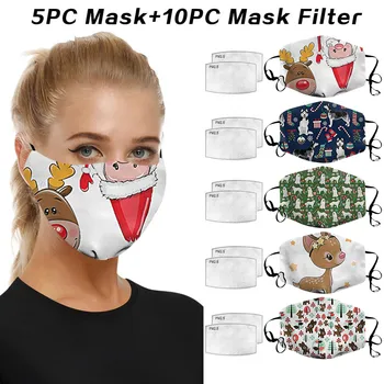 

5 pieces of Christmas printed adult face masks adjustable washable reusable outdoor protective masks mascarillas lavables 50*