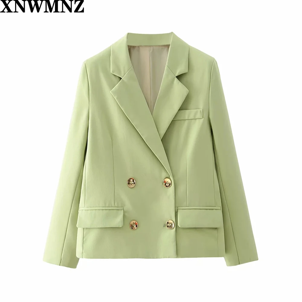 

XNWMNZ za women double-breasted white blazer female long sleeve elegant jacket office lady formal suits