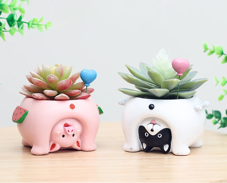 1pc New Upside Down Animal Resin Planters for Succulents Kawaii Cute Mini Flower Pots for Desktop Bonsai Home Garden Decoration