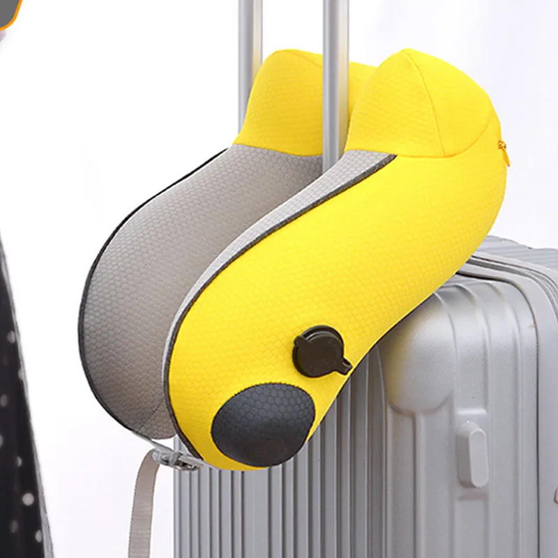 Inflatable u pillow travel neck pillow press automatic travel pillow