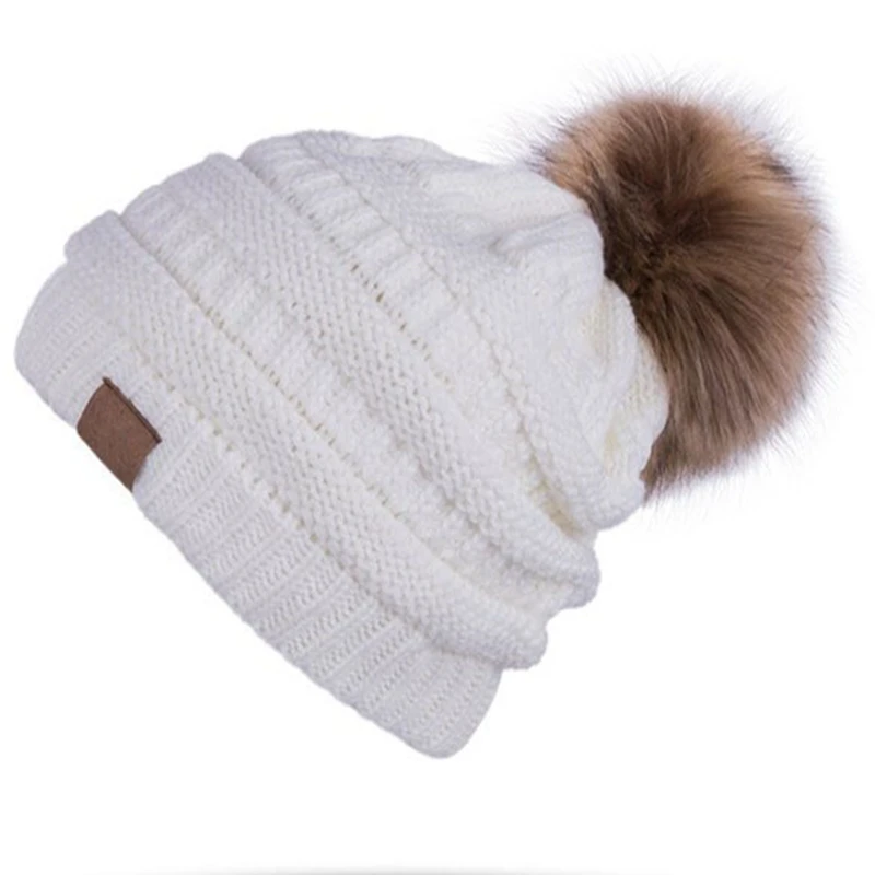 WZCX Одноцветный, в полосочку помпон теплая шапка обжимной модный утолщенный Повседневный вязаный головной убор женская зимняя шапка - Цвет: 01