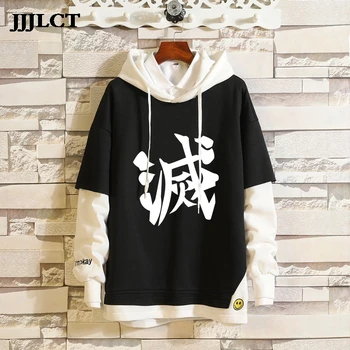 

Demon Slayer Kimetsu No Yaiba Tanjiro Kamado Nezuko Coat Hoodies Costume Fake Two Pieces Sweatshirt Casual Full Print