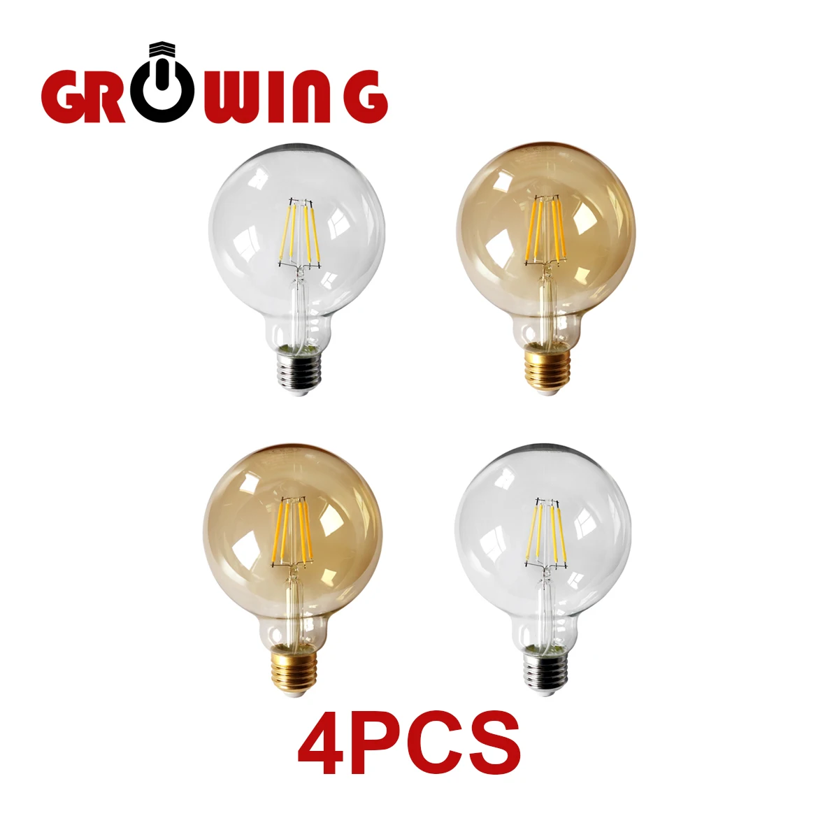 4 개/몫 레트로 에디슨 필라멘트 전구 G95 E27 6w bomillas 220v-240v 빈티지 램프 2500k 골드 유리 전구 홈 장식