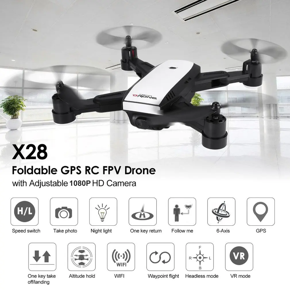 

LH-X28GWF Mini Dron Wifi Control Distance GPS FPV 4-Axis RC Drone with 720P/1080P HD Camera 2/3 Battery LED Light One Key Return