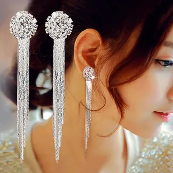 

Korean Fashion Jewelry Personality Temperament Crystal Tassel Earrings Bridal Earrings For Women Long Earrings Oorbellen