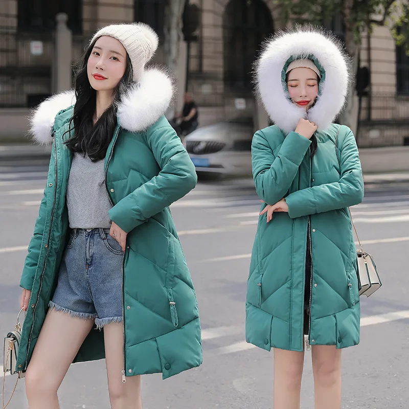 

2019 Autumn & Winter New Style Korean-style Fashion Hooded Mid-length down Jacket Cotton-padded Clothes Slim Women's Cotton-padd