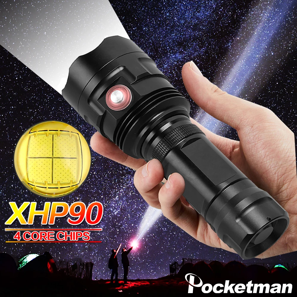Cena Nowy XHP90 LED latarka 6 tryby latarka ładowalna latarka usb polowanie latarka super jasna wodoodporna latarka 18650 26650