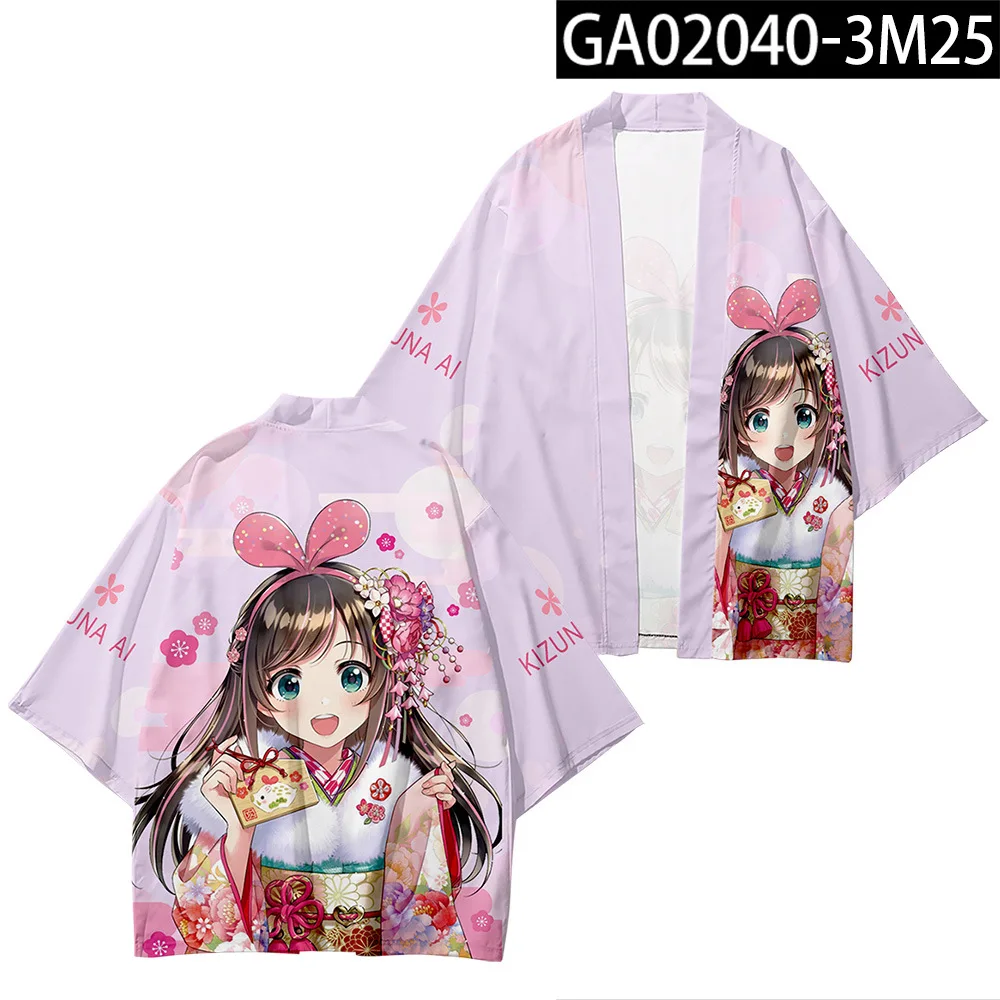 Anime Kizuna Ai Cosplay Japanese Kimono Haori Yukata Women/Men Fashion Summer Casual Cool Short Sleeve Streetwear Shirt
