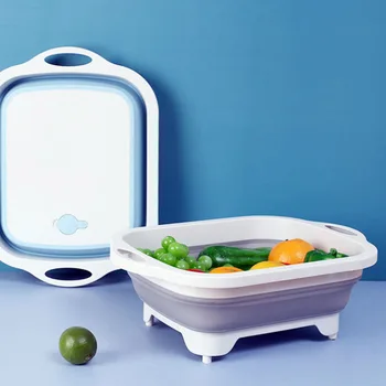 

2pcs/lot Collapsible Cutting Board Block Foldable Vegatable Fruit Washing Kitchen Home Household Basket With Draining Plug
