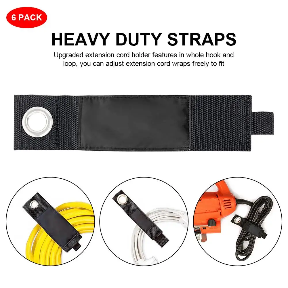 

6PCS Extension Cord Holder Heavy Duty Storage Straps Hook Loop Cord Organizer Hanger Home Shop RV Boat Keeper